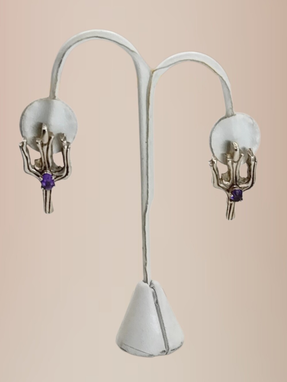Cactus Sterling Silver Earrings with Amethyst Color CZ Stones